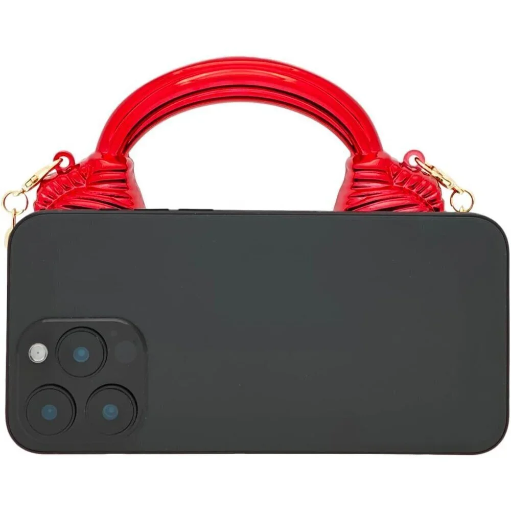 Women's Acrylic Crescent Clutch Bag Crossbody Purse with Chain Red Buckle